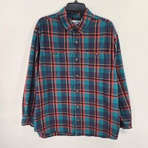 Duluth Trading Shirt Men's L Free Swinging Flannel Relaxed Fit Teal Red